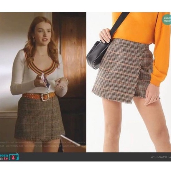 Urban Outfitters Dark Academia Plaid Fringe Wrap Skirt Teryn Fray Houndstooth - Picture 15 of 15